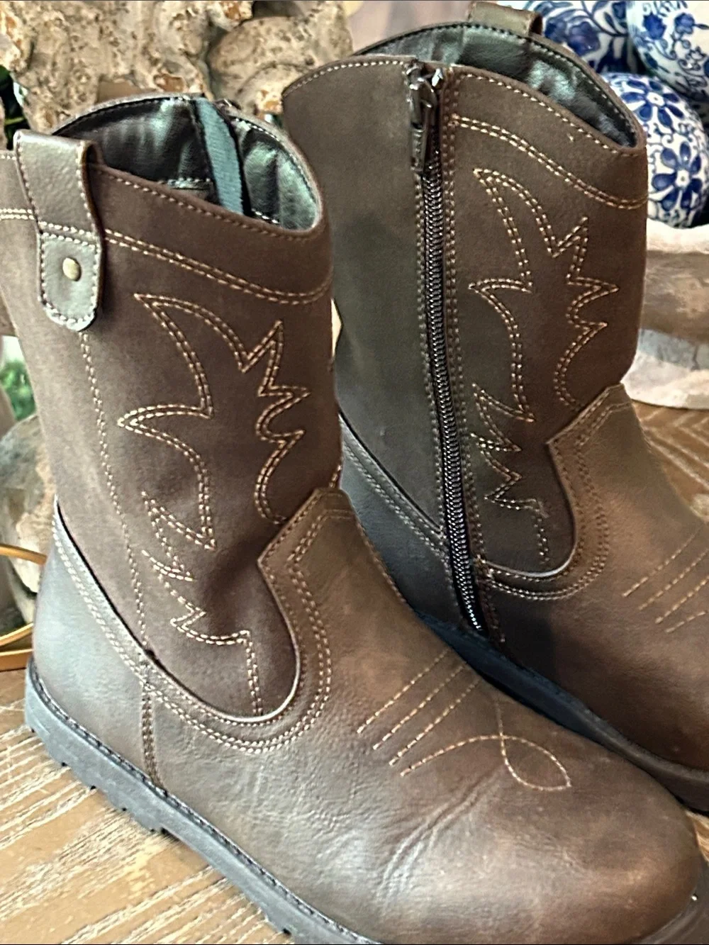 Gymboree Kids Brown Western Zip Cowboy Boots size 3